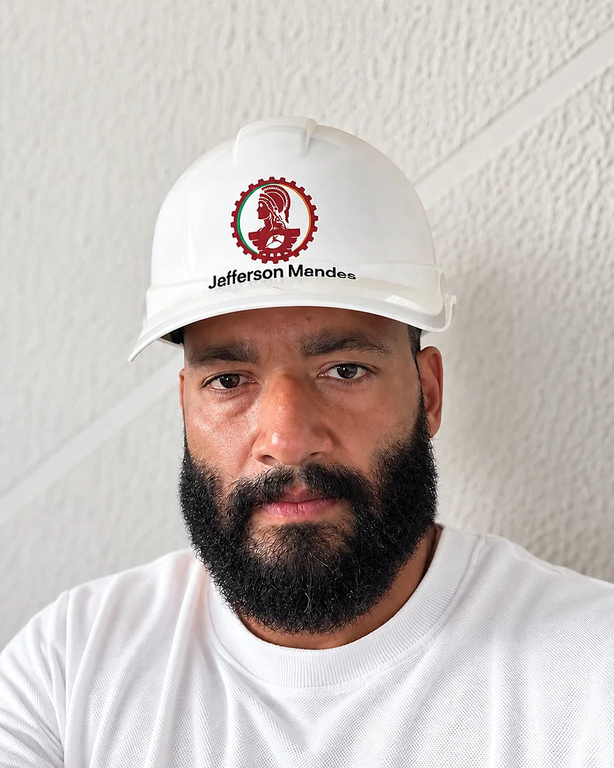 Jefferson Mendes, engenheiro civil da Celatto Design, de capacete